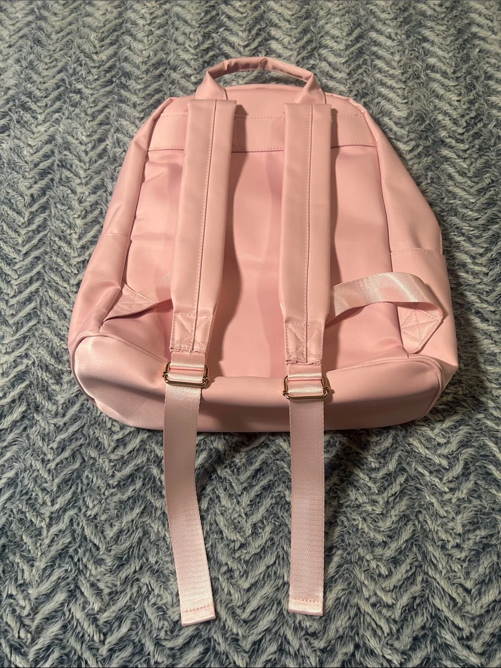 Pink Coquette-Style Backpack with Tweed Patteren and Gold Bow Accents